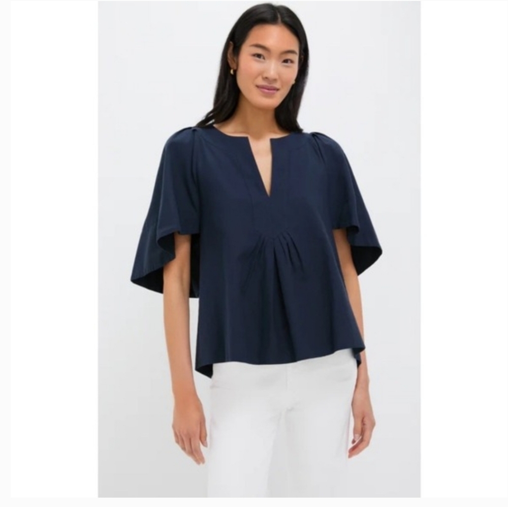 Tuckernuck Pomander Place Navy Finley Flutter Sleeve Top Size Small